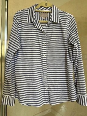 Ladies Blue and white stripe long sleeve 100% cotton Soft Wash Blouse from BR